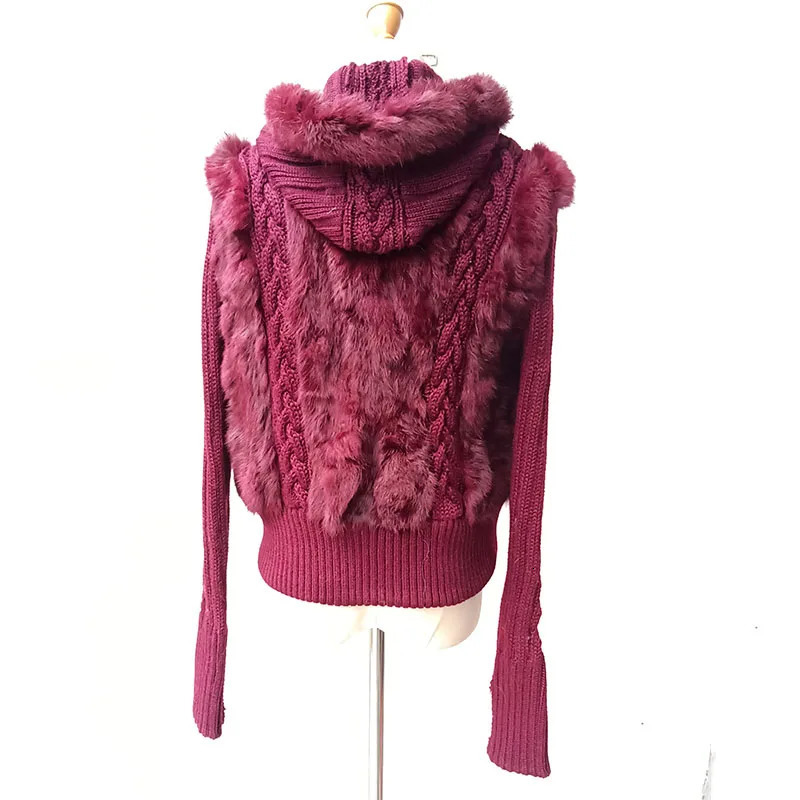 Women Winter Real Rabbit Fur Coat With Hood Long Sleeve Fashion Warm Female Hooded Genuine Jacket Outwear 250113Z