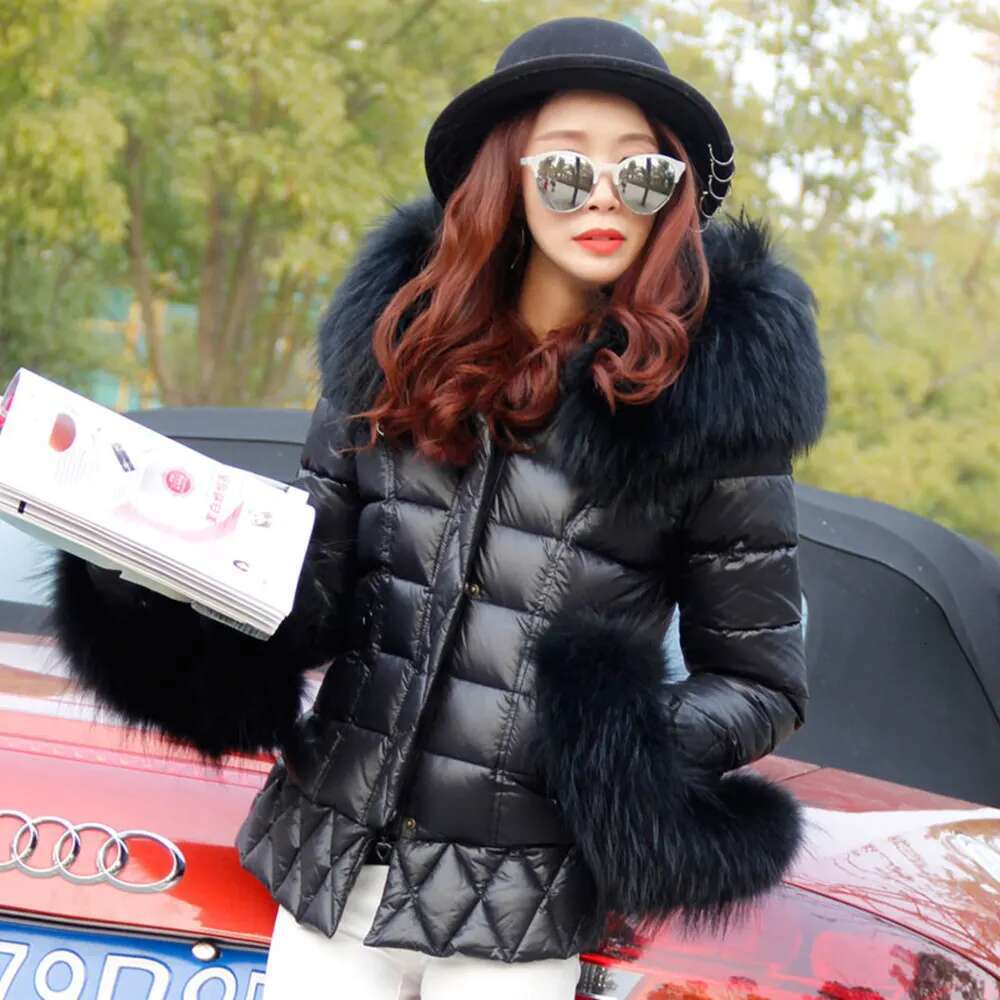 Jaxmonoy Winter Coat With Hood For Women Long Black Parka Real Raccoon Fur Collar And Cuffs Ladies White Duck Down Jackets