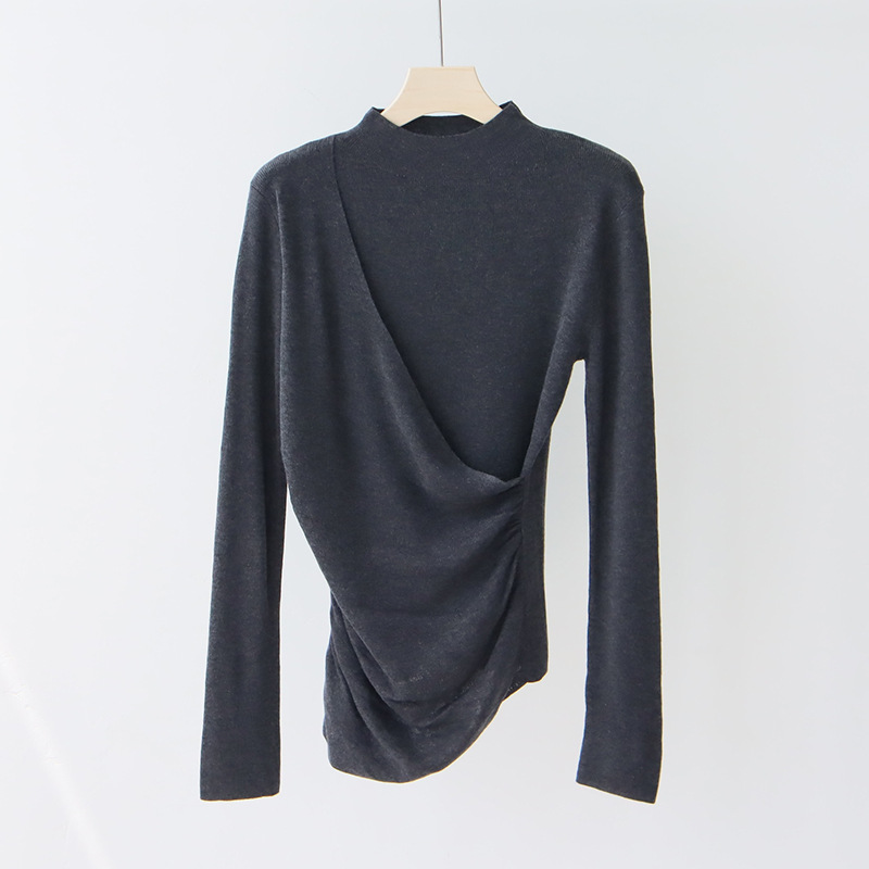 GWT1 Spring and Autumn new fashion short section loose round neck sweater female niche design sense long-sleeved high-waisted thin section of the top 
