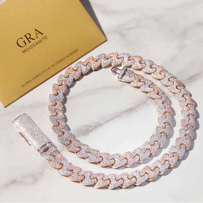 Fashion Style 2 Tone 11mm 15mm Solid Sier Ice Out Gra Moissanite Cuban k Chain Hip Hop Necklace