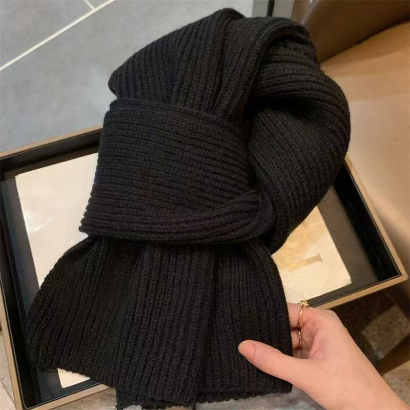 T101 Korean knitted wool scarf for women autumn and winter atmosphere pure color all-match knitted warm all-match neck scarf