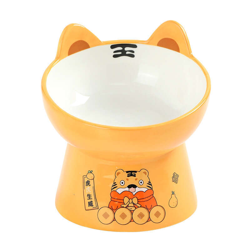 Tilted Cat Food Bowl - Whisker Friendly, Anti Vomiting, Slanted, Cat Bowl, Orange