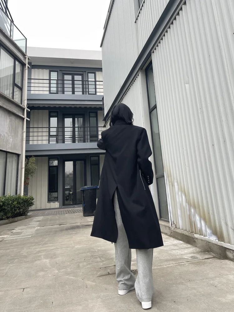 DEAT Fashion Womens Trench Coat Top Contrast Color Double Chest Long Sleeve Windproof Spring Style 20A3504 250118