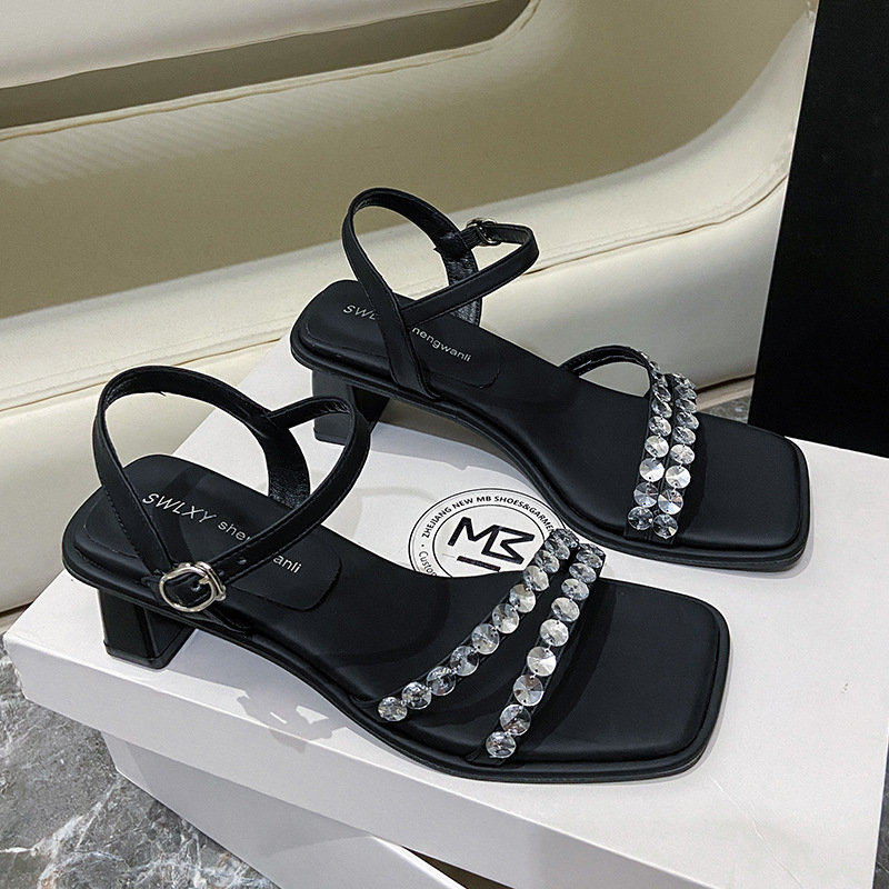 Women Sandals High Heel Fashion Diamond Design Sense Triple Black Beige Silver Free shipping