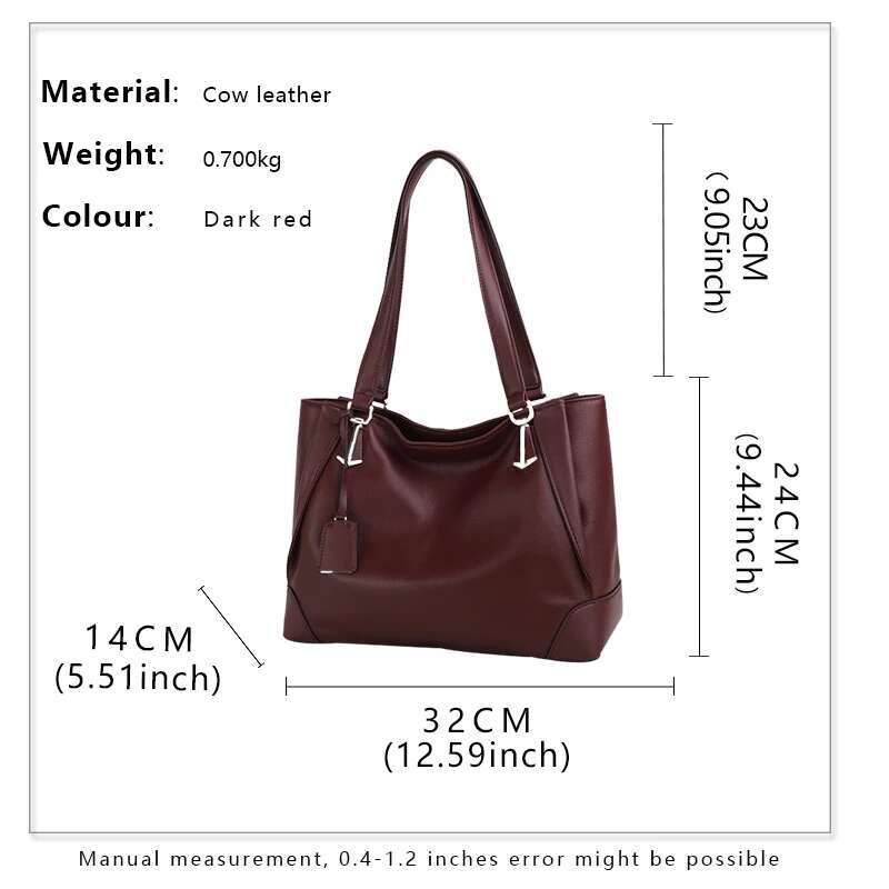 Genuine Leather Women's Tote Bag, Fashionable And Versatile, Large Capacity Cowhide Shoulder Bag