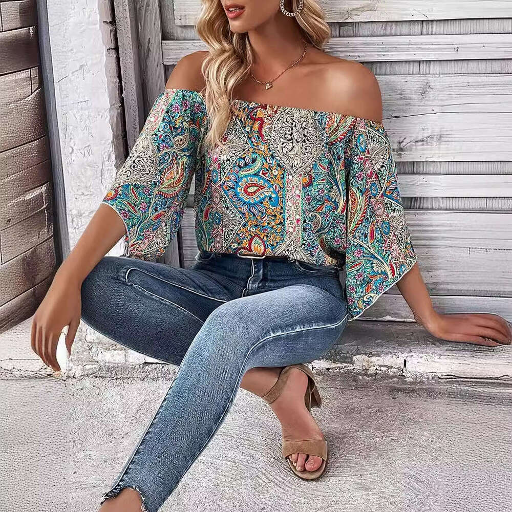 European and American summer women's retro ethnic style Paisley print short sleeved top with versatile temperament, new trendy clothing ins