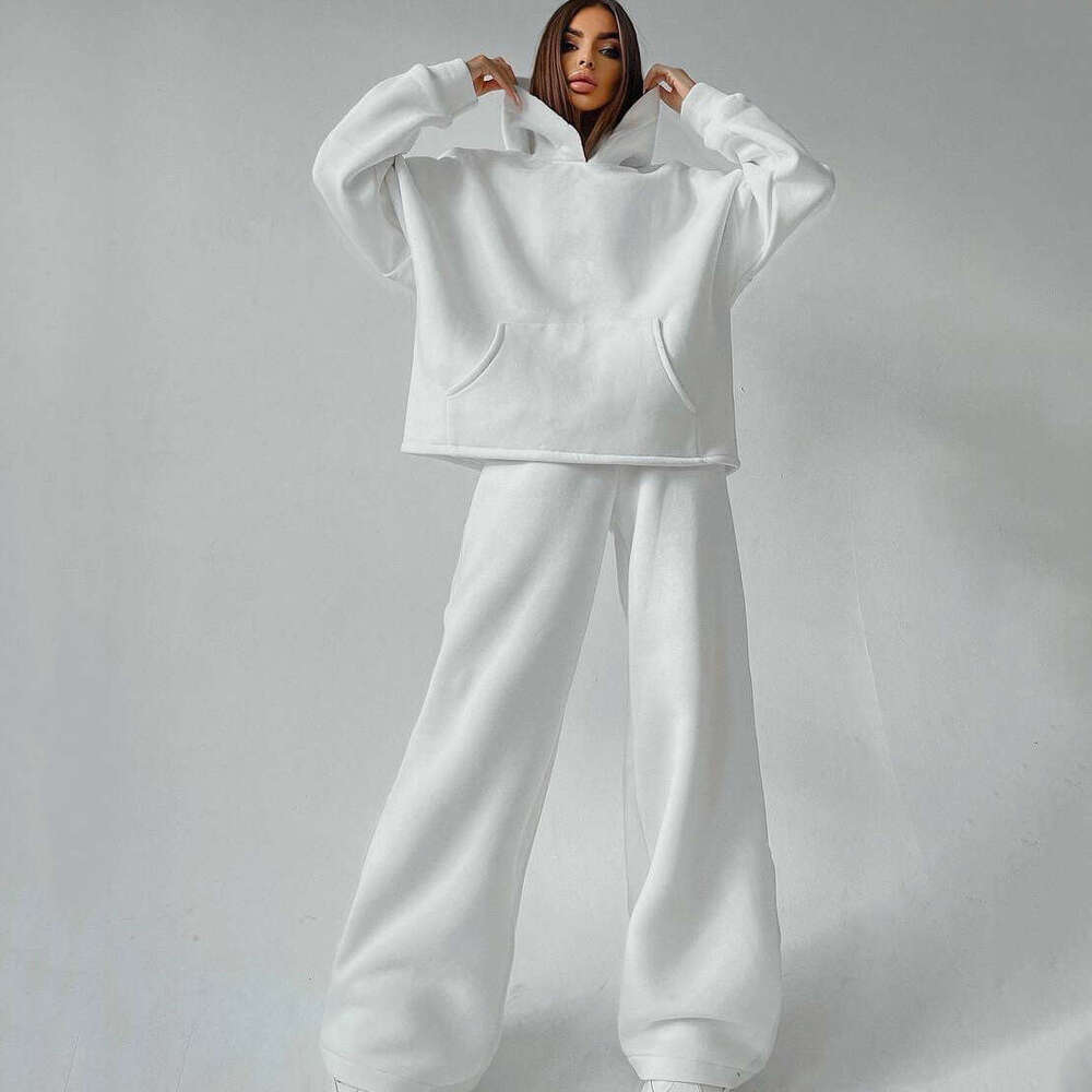 hot selg European American women's autumn and winter hooded pocket hoodie two-piece set 2025 temperament versatile new trend clothing ins