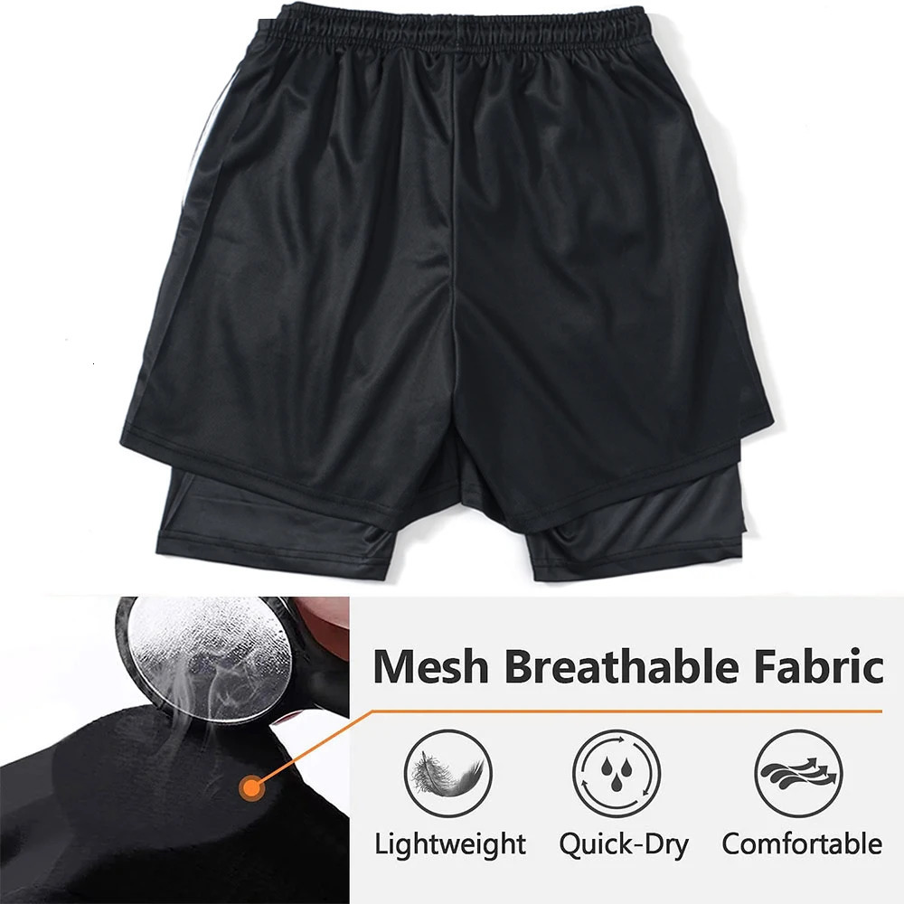 Mens 2 in 1 Running Shorts Male Workout Anime Shorts Training Yoga Gym Sportswear Pants Sport Short Pants with Pockets 250109