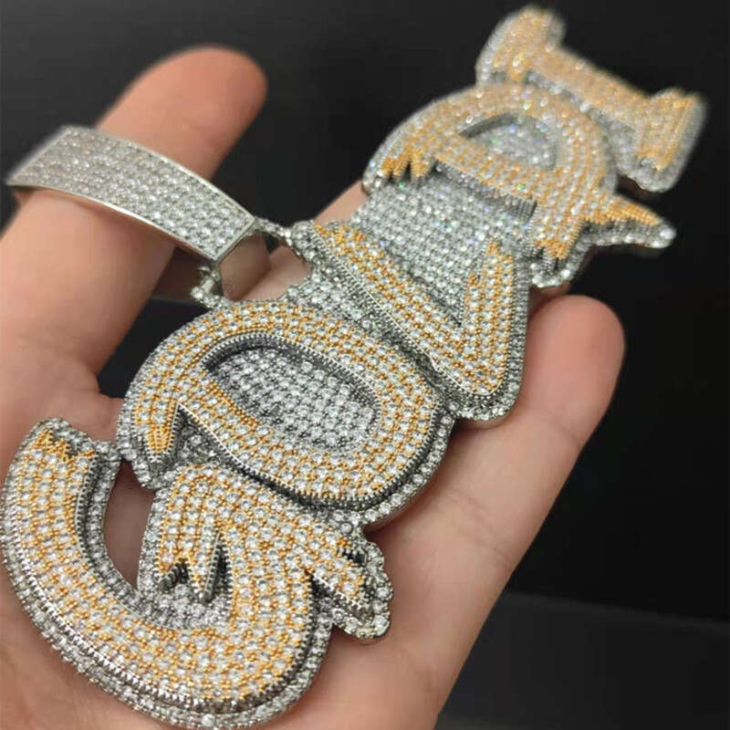 New Fashion Gold Plated Full CZ Dia Stone Ice Out DIY Custom Name Letters Pendant Necklace With Free 3mm 24inch Rope Chain Nice Jewelry Gift
