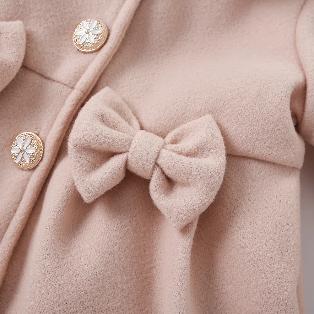 Winter Dresses for Girls Delicate Button Coat Bow Long Sleeve Furry Nizi Sweet Princess Dress Fashion 250117