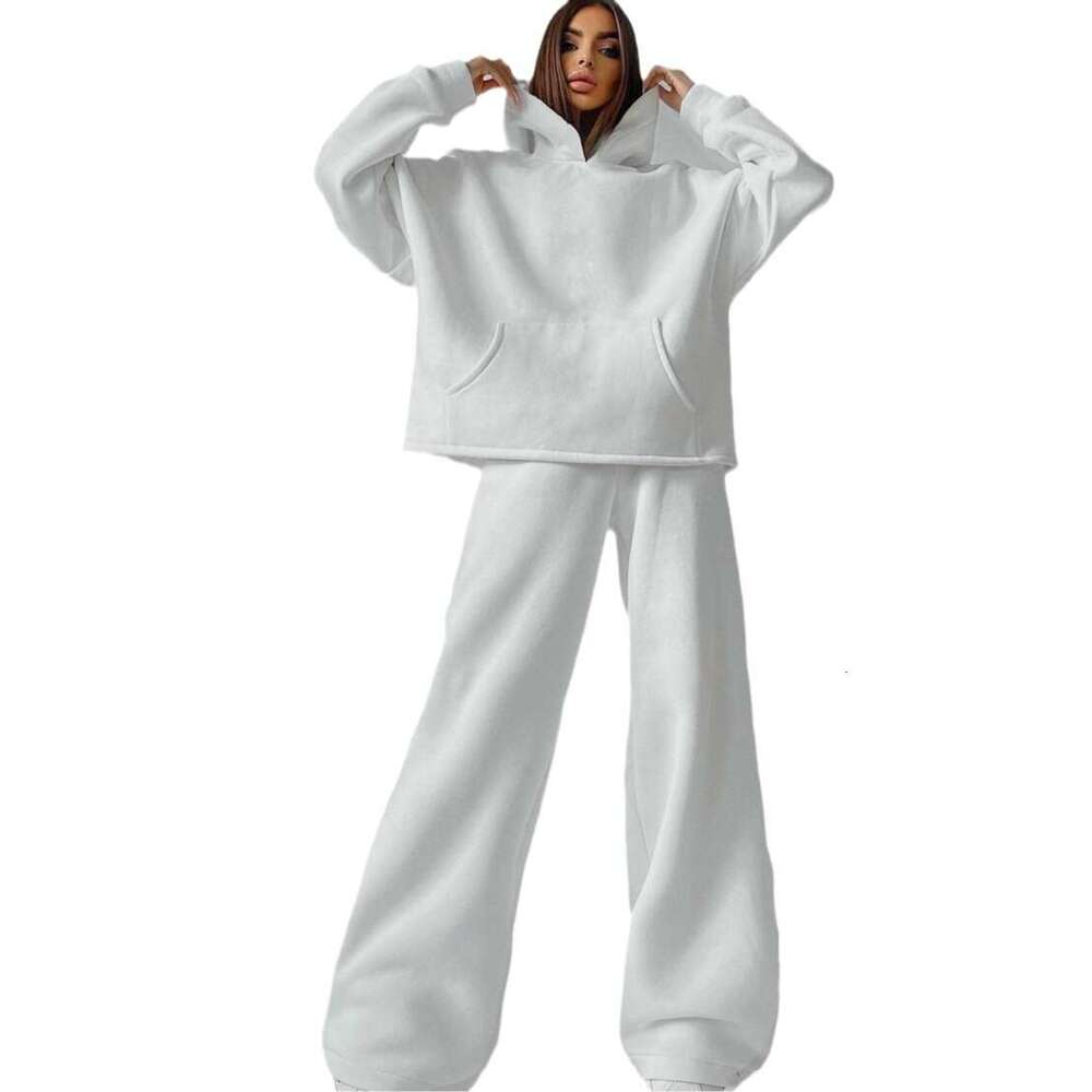hot selg European American women's autumn and winter hooded pocket hoodie two-piece set 2025 temperament versatile new trend clothing ins