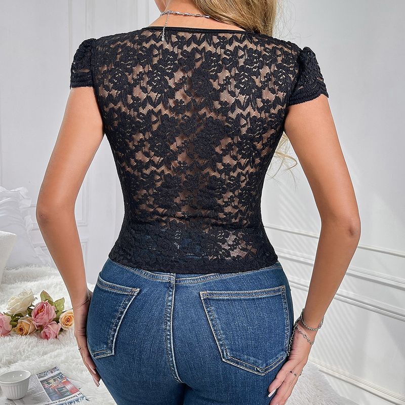 Cost Performance 2024 New Solid Lace Perspective Deep V Backless High And Low Design Women's Top 0648