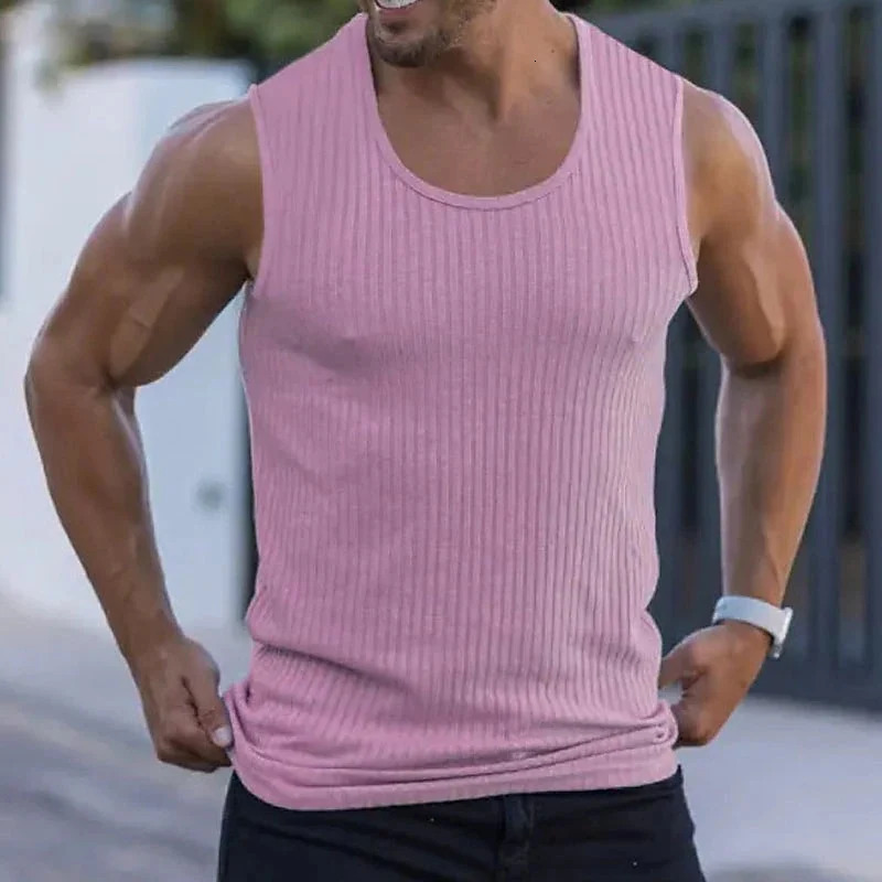 Fashion Slim Knitted Ribbed Tank Tops Men Casual Solid Color O Neck Sleeveless Camisole Summer Fitness Training Mens Vest 250108