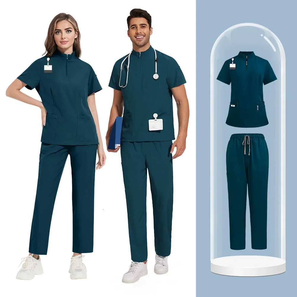 Slim Fit Uniforms Suits Women Men Scrubs Sets Tops Pant Dental Clinic Beauty Salon Spa Lab Workwear Clothes 250110