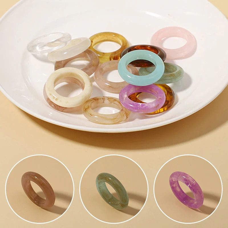 Natural Agate Ring Vintage Colorful Round Rings for Women Men Green Red Stone Finger Simple Unisex Jewelry Gift 250110