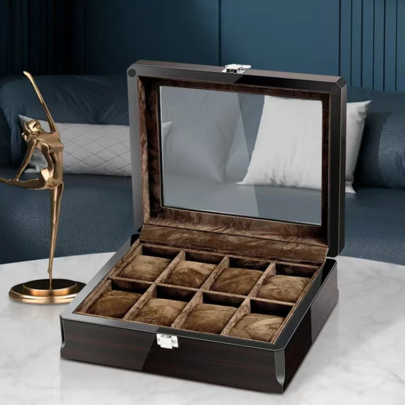 Jewelry Collection Storage Durable Packaging Holder Watch Organizer Box Casket Black Brown Retro Wooden Watch Display Case 250117