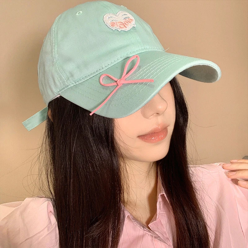 Mint green love bow baseball cap womens wide brim big head circumference showing face small versatile cap 250117