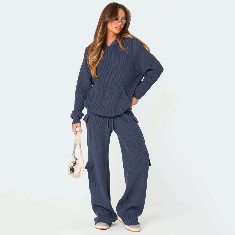 2025 European American Spring Autumn Women's Hooded Sports and Leisure Sweater Knitted Set New Casual Versatile Fashion Clothing