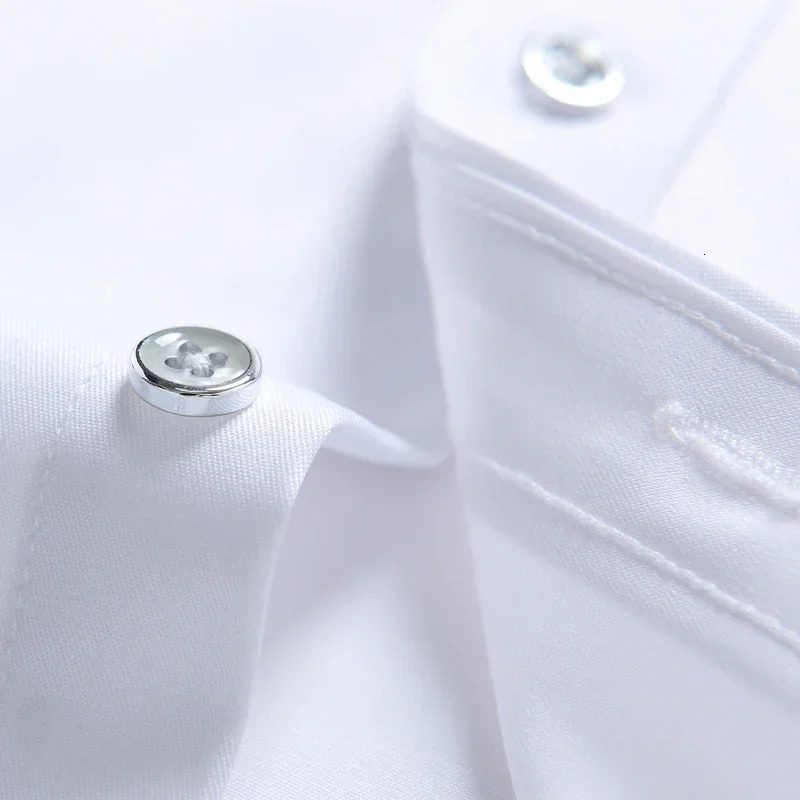 Long Sleeve Shirt Men Style Stretch Fashion Solid Plain Black White Shirt Men Button Down Smart Casual Dress 250118