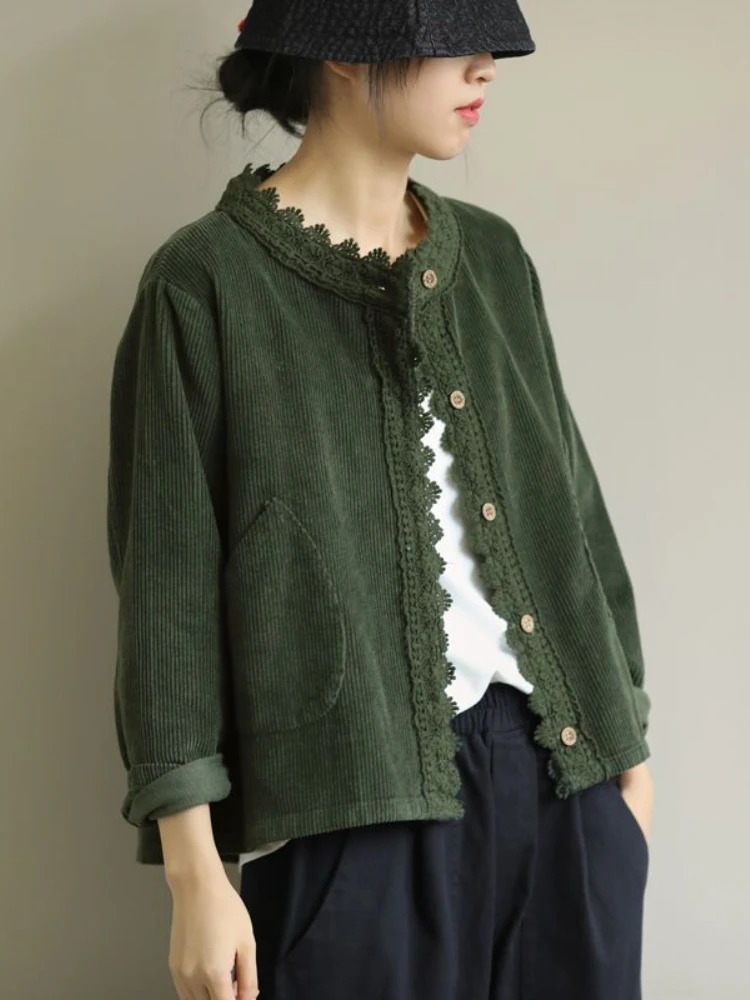 Corduroy Jackets Women Simple Retro All-match Loose Daily Autumn Korean Style Female Classic Pure Basic Fashion Leisure 250113
