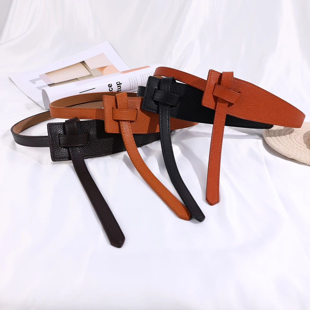 Women Belts High Quality Knot PU Leather Long Cummerbunds Coat Ceinture Ladies Dress Waistband Belt Clothes Decoration 250114