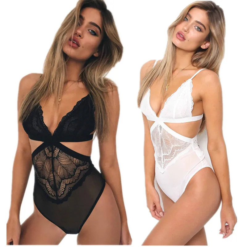 Sexy lingerie Teddies Bodysuits lace deep V sexy Body Suit women female sex underwear intimates porno teddy 250108