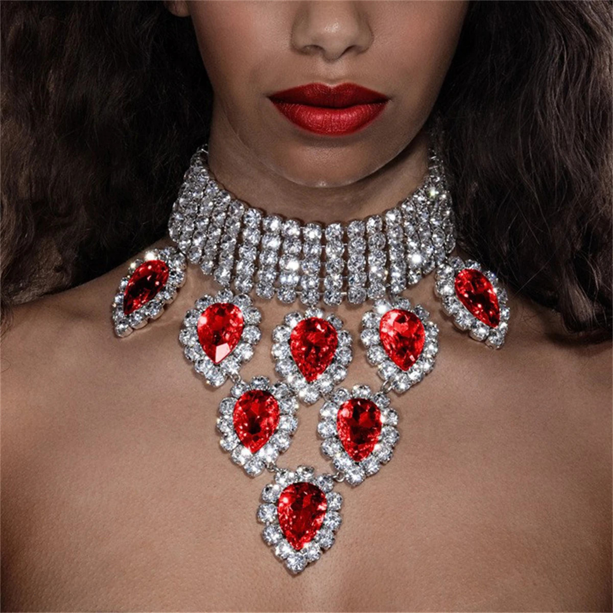collar chain fashionable and multi row bridal wedding bead rhinestone pendant necklace 250109