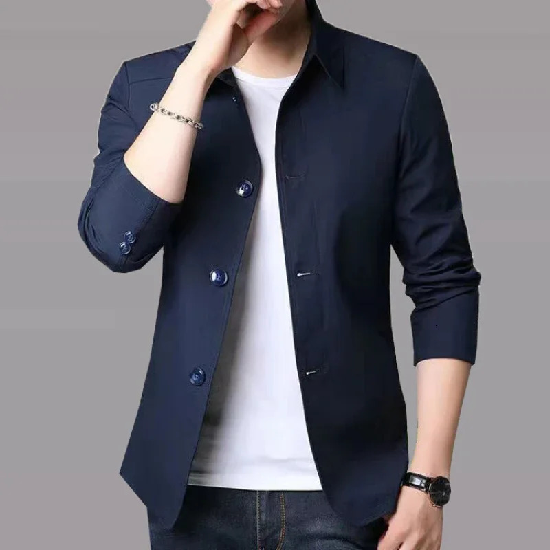 2024 Mens Jacket Business Casual Jacket Fashion Slim Coat Solid Color Trench Coat Single-Breasted Top 250113