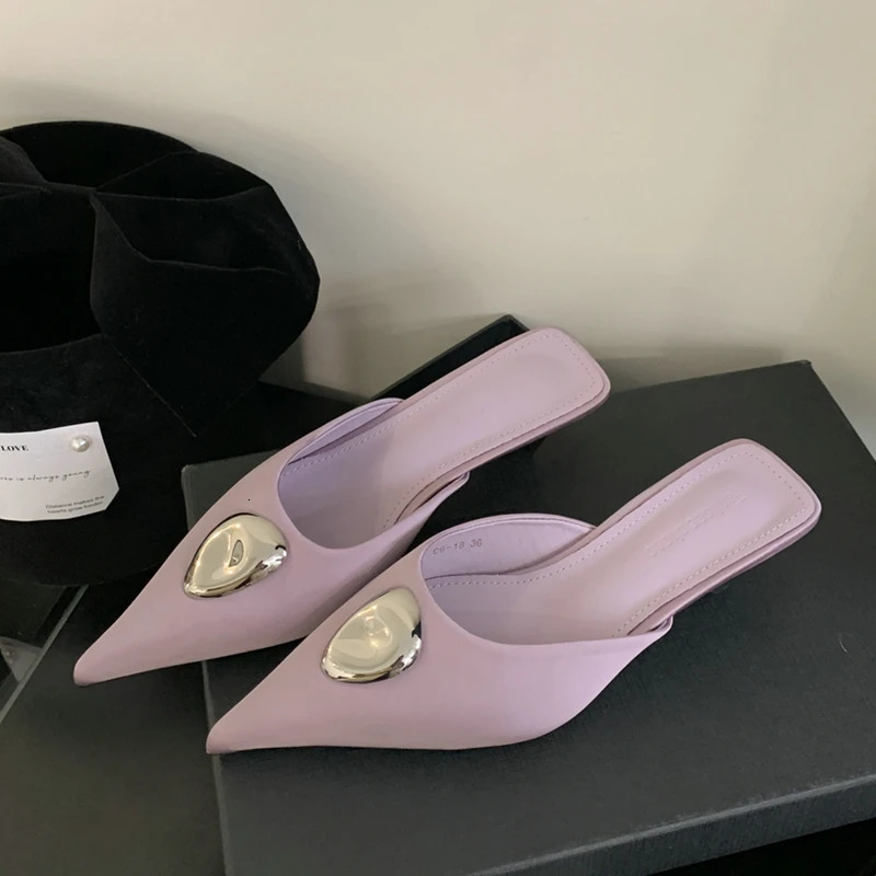 SUOJIALUN 2025 Spring Women Slipper Fashion Square Low Heel Slip On Mules Shoes Pointed Toe Ladies Elegant Slides Sandal 250113