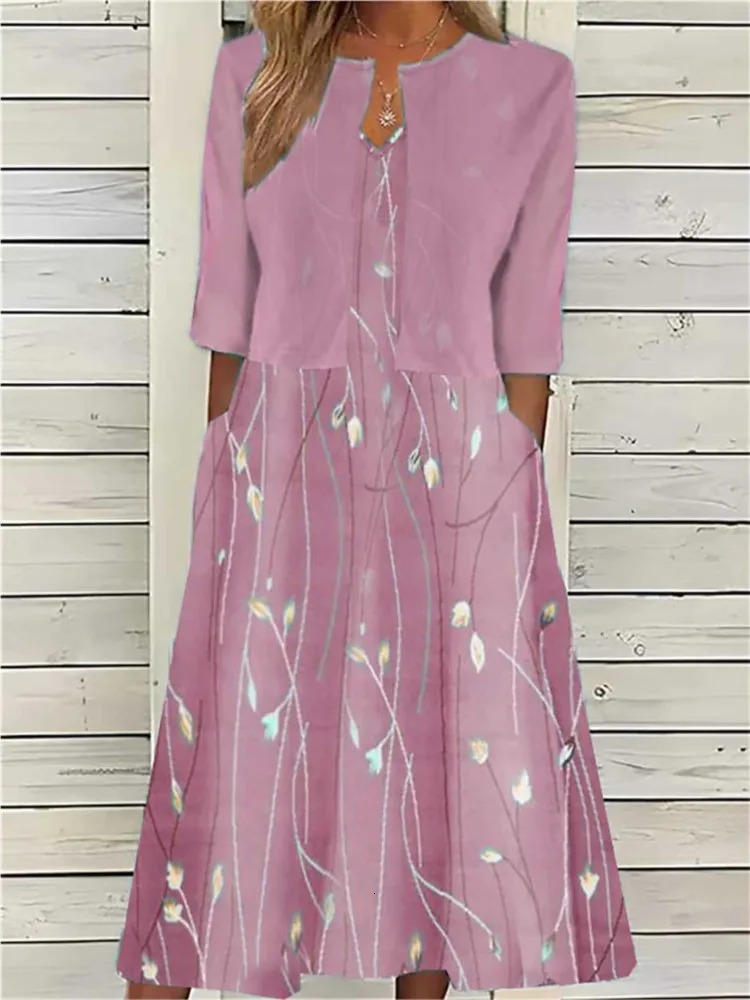 Womens V-neck floral print dress set summer bohemian sleeveless dress and cardigan jacket set casual beach dress two-piece set 250118