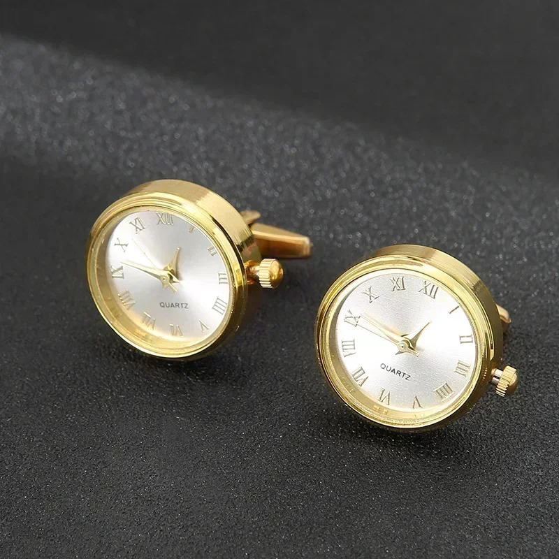 Mens Watch Cufflinks Classic French Business Fashion Rotating Clock Gold Cufflinks Anniversary Gift 250110