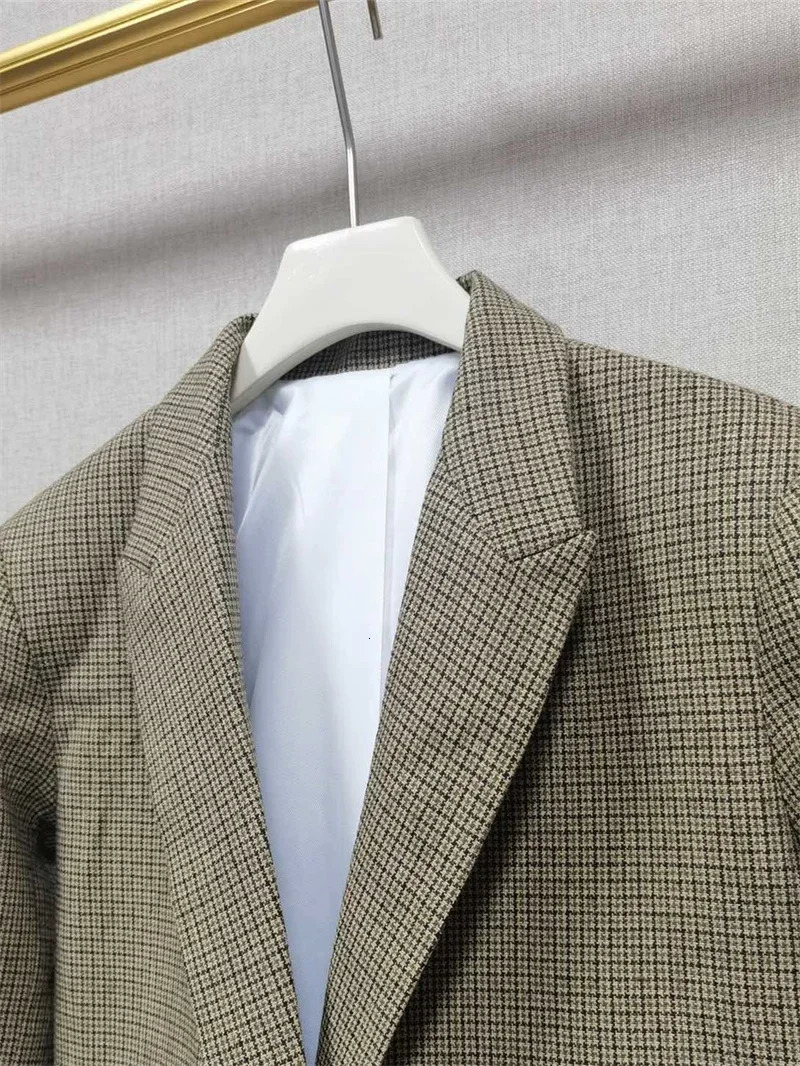 Women Plaid Set Pleated A-line Mini Skirt or Single Button Long Sleeve Blazer Office Lady Fashion Suit Fall Winter 250109