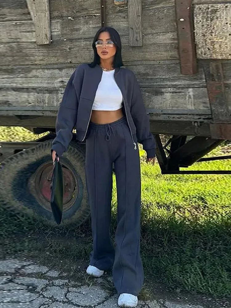 Retro Tracksuit Suits Womens 2-piece Sets Casual Zipper Jacket High-waisted Pants Set Female Spring Outdoor Chic Outfits 250107