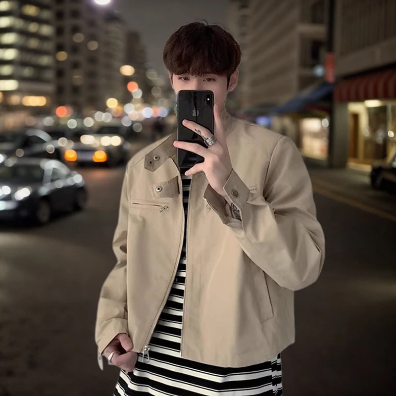 2025 Fashion Short Jackets Mens Vintage Korean Style Spring Outdoor Work Black Short Jacket High Street Outerwear Coat Male 250113