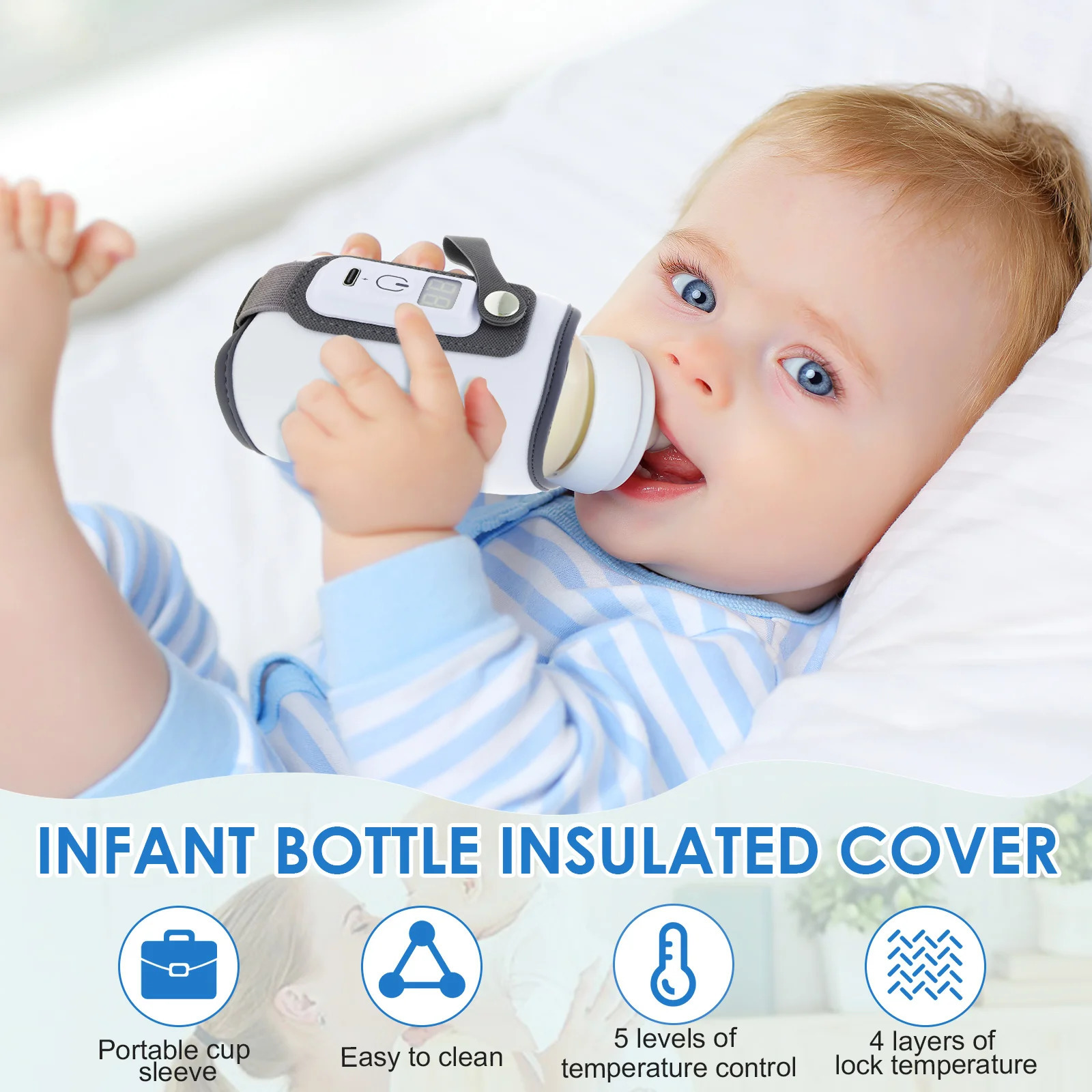 Baby Bottle Warmer Insulated Bag PU Leather 5Speed Temperature Adjustment Milk USB Portable Car Travel 250117