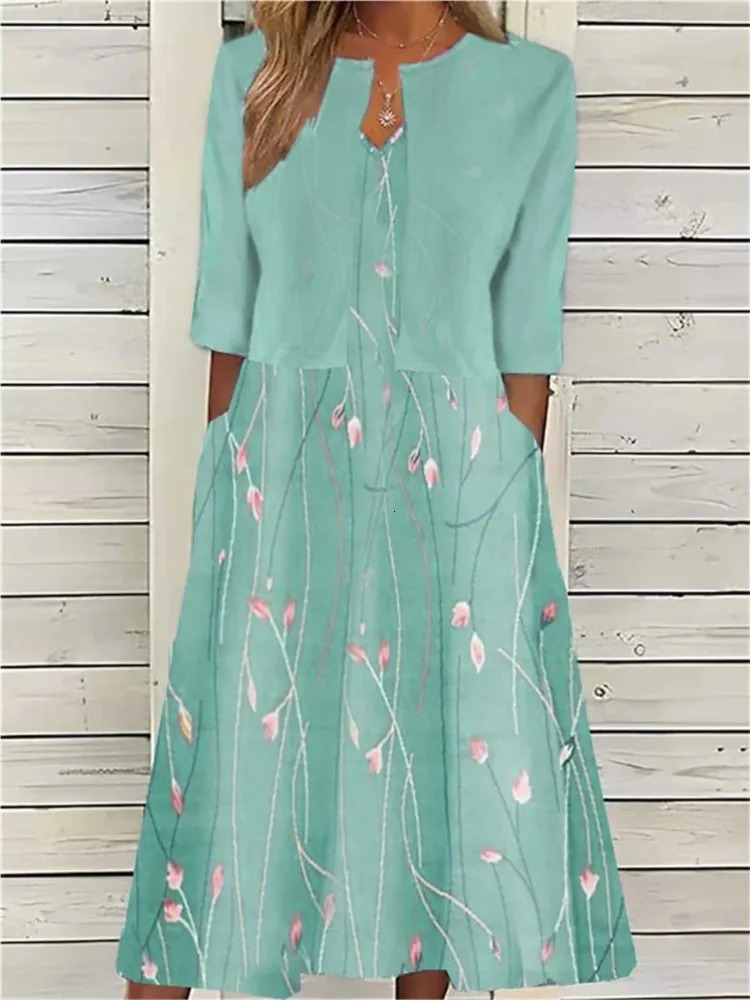 Womens V-neck floral print dress set summer bohemian sleeveless dress and cardigan jacket set casual beach dress two-piece set 250118