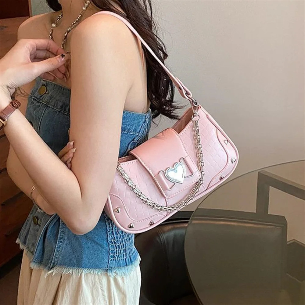 Trend Pink Shoulder Bags Women Y2K Armpit Bag PU Underarm Bag Solid Color Messenger Bag Purse Hobos Handbags 250110
