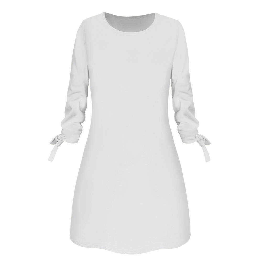 Spring, summer, autumn, European American solid color casual o-neck dresses, lace up, 2025 new style, chic and elegant clothing