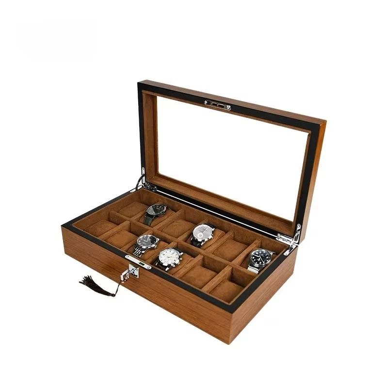 Jewelry Collection Storage Durable Packaging Holder Watch Organizer Box Casket Black Brown Retro Wooden Watch Display Case 250117
