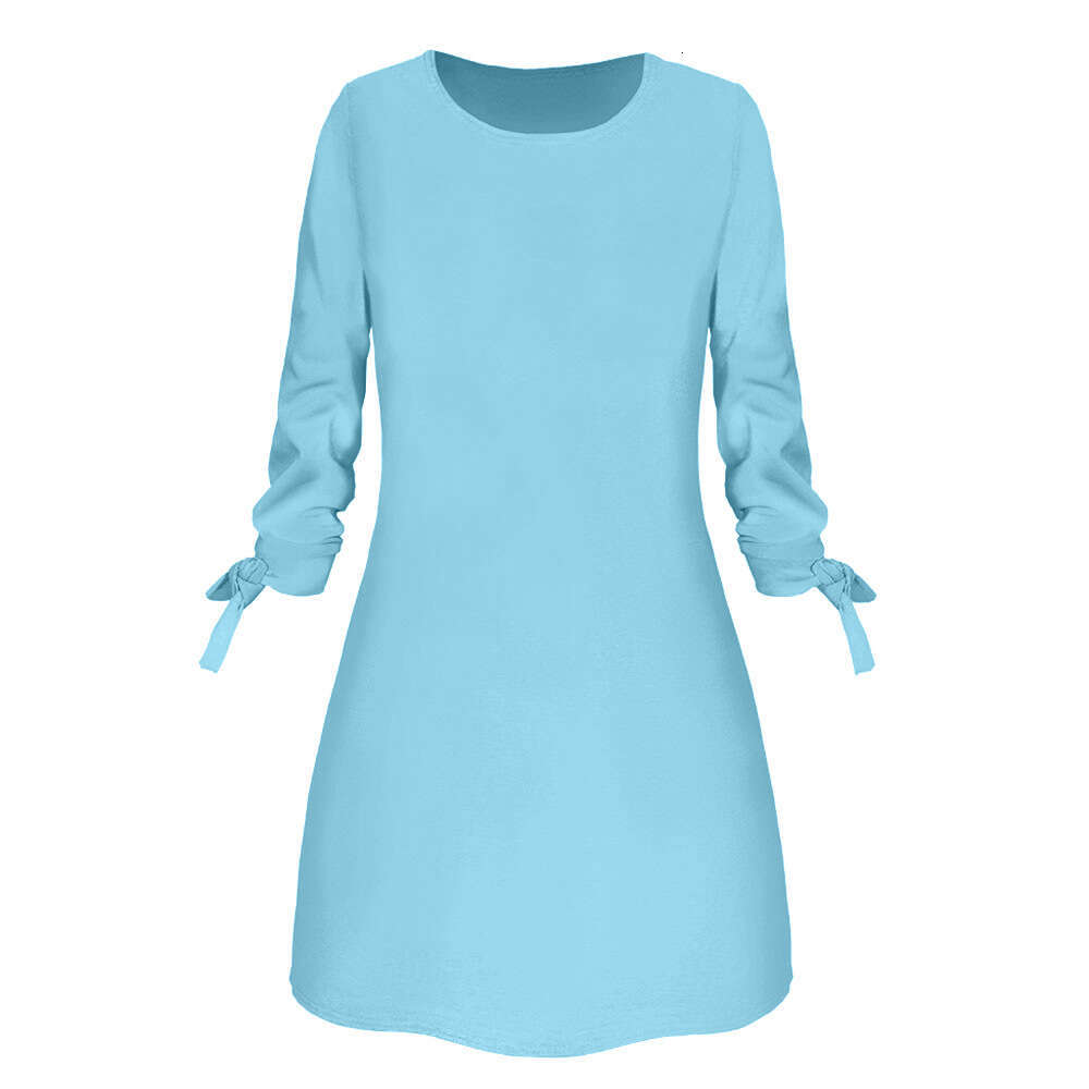 Spring, summer, autumn, European American solid color casual o-neck dresses, lace up, 2025 new style, chic and elegant clothing