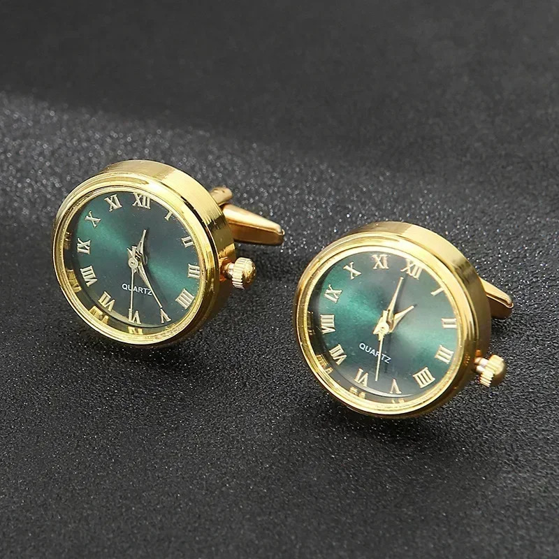 Mens Watch Cufflinks Classic French Business Fashion Rotating Clock Gold Cufflinks Anniversary Gift 250110