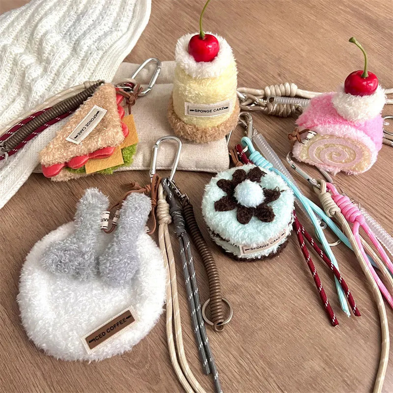 Plush Cake Pendant Key Chain Three-dimensional Afternoon Tea Series Bag Pendant Plush Dessert Coffee Climbing Rope Pendant 250110