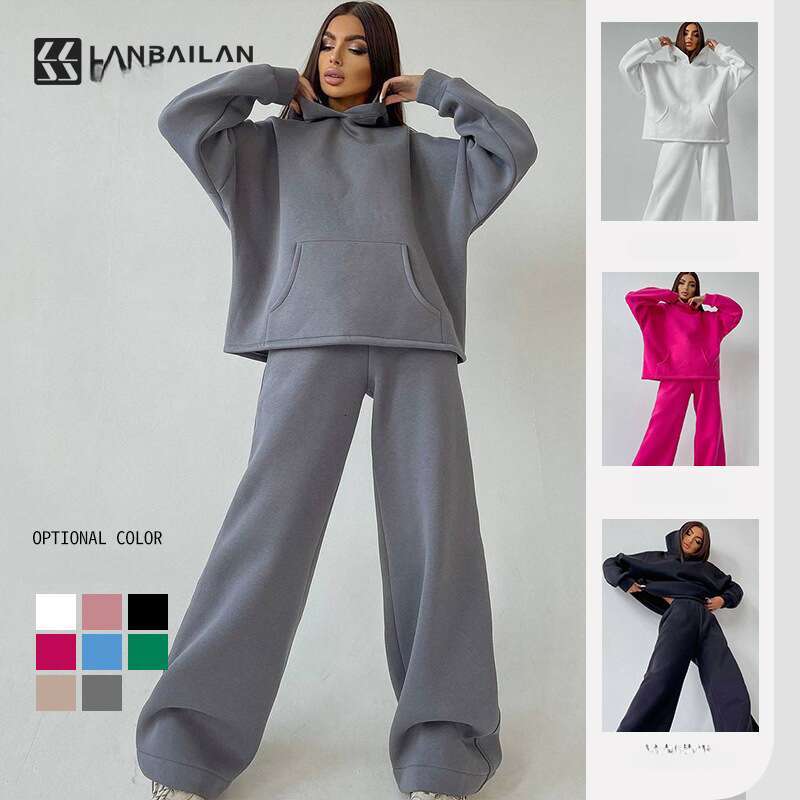 hot selg European American women's autumn and winter hooded pocket hoodie two-piece set 2025 temperament versatile new trend clothing ins