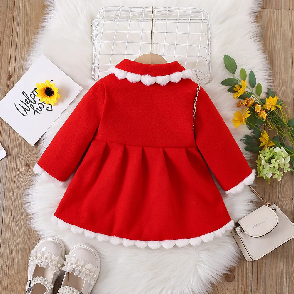 Winter Dresses for Girls Delicate Button Coat Bow Long Sleeve Furry Nizi Sweet Princess Dress Fashion 250117