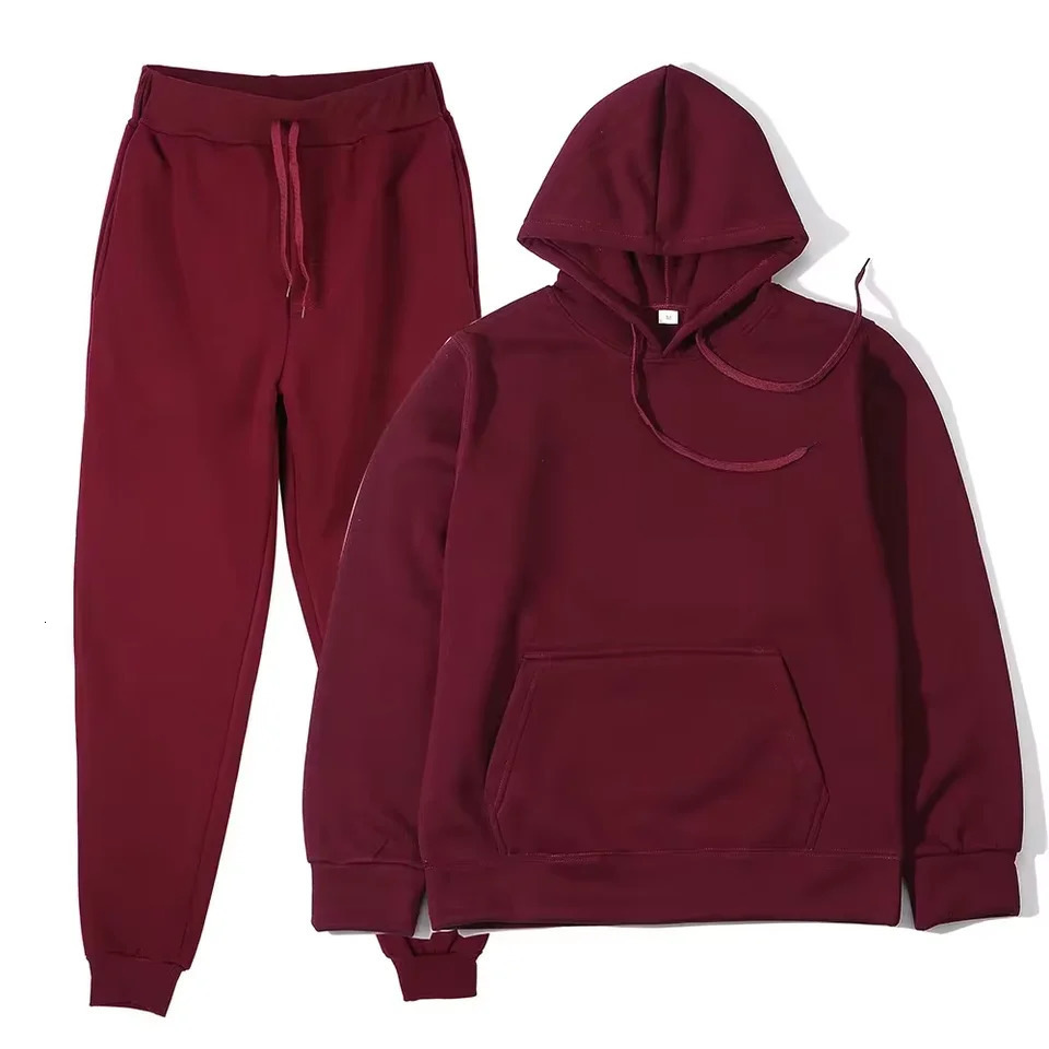 autumn and winter velvet warm hooded sweatpants mens and womens two-piece set solid color loose sports jogging set 250117