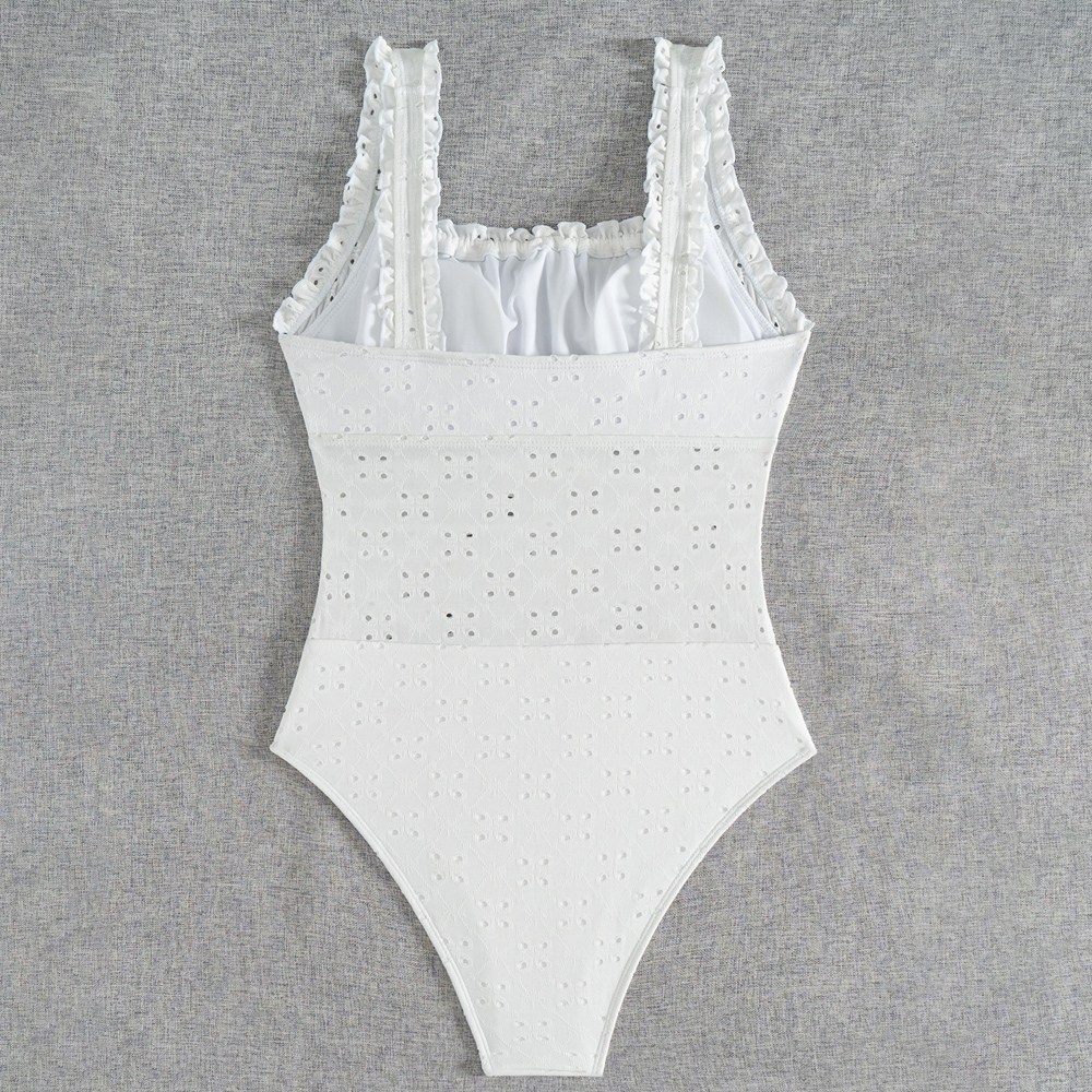 Bowknot Detailed Pierced Special Material Ruffle Trim Wide Strap One Piece Swimsuits Modest Swimwear For Women