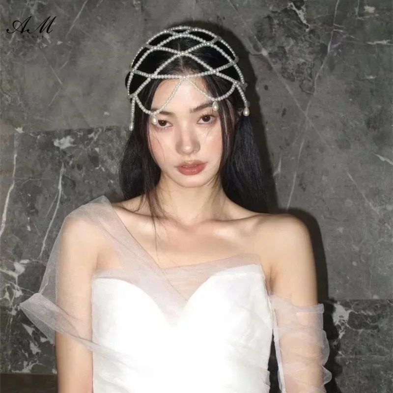 Aesthetic Women Exotic Pearl Tassel Belly Dance Head Cap Hat Headwrap/Hair Accessory/Headpiece for Party Wedding Showing 250117