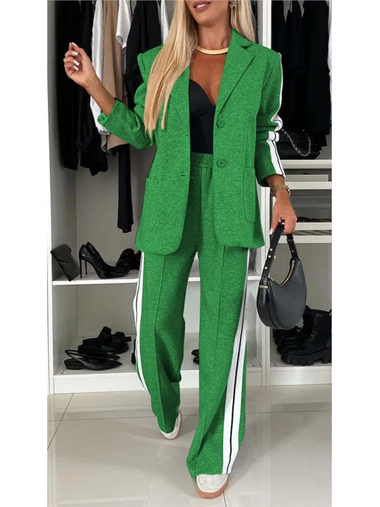 Autumn And Winter Long Sleeves Suit Womens Suit Fashion Pimp Stitching Pants Pocket Female Office Blazer 2 Piece Set 250117