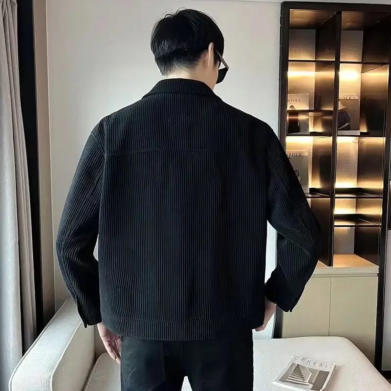 2024 Spring and Autumn Fashion Simple Oversized Polo Pocket Long Sleeve Solid Color Premium Corduroy Mens Jacket Coat 250113