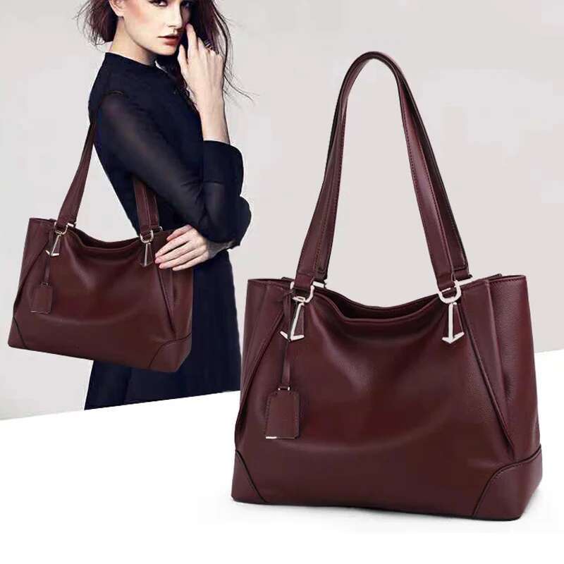 Genuine Leather Women's Tote Bag, Fashionable And Versatile, Large Capacity Cowhide Shoulder Bag